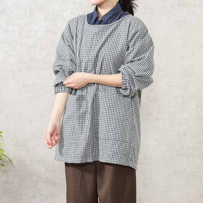 割烹着 水仕事しやすい ブラック チェックブラック 完成品 W1150×D810×H0mm 0.28kg fj-71837の画像