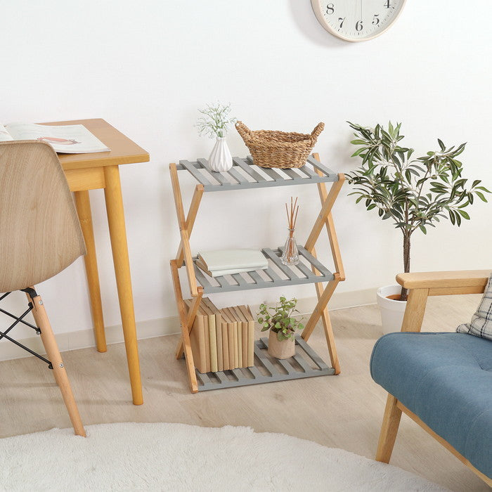 フォールディング ウッドラック リム 3段 GYxNA GYxNA 幅450×奥行270×高さ620 折りたたみ 折り畳み fj-72156の画像