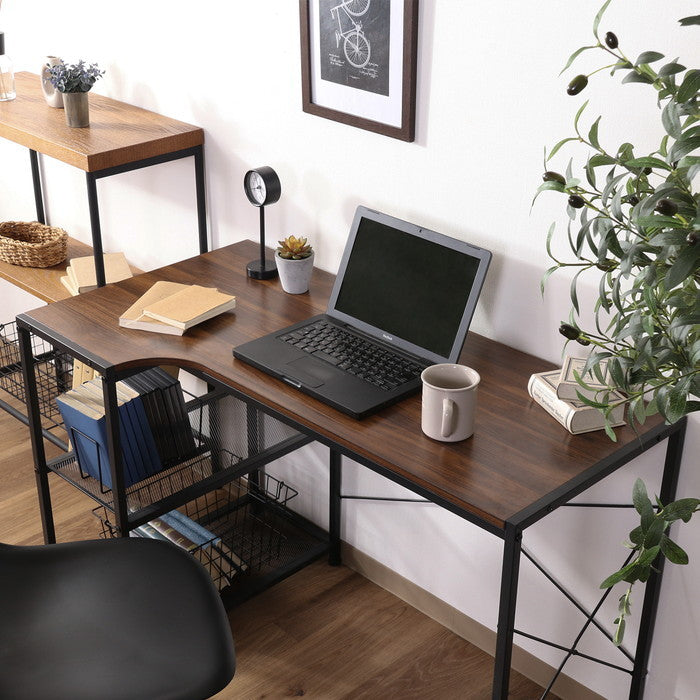 左右組み換えコーナー デスク ルカ BR ブラウン 幅1100×奥行580×高さ720mm fj-73614の画像