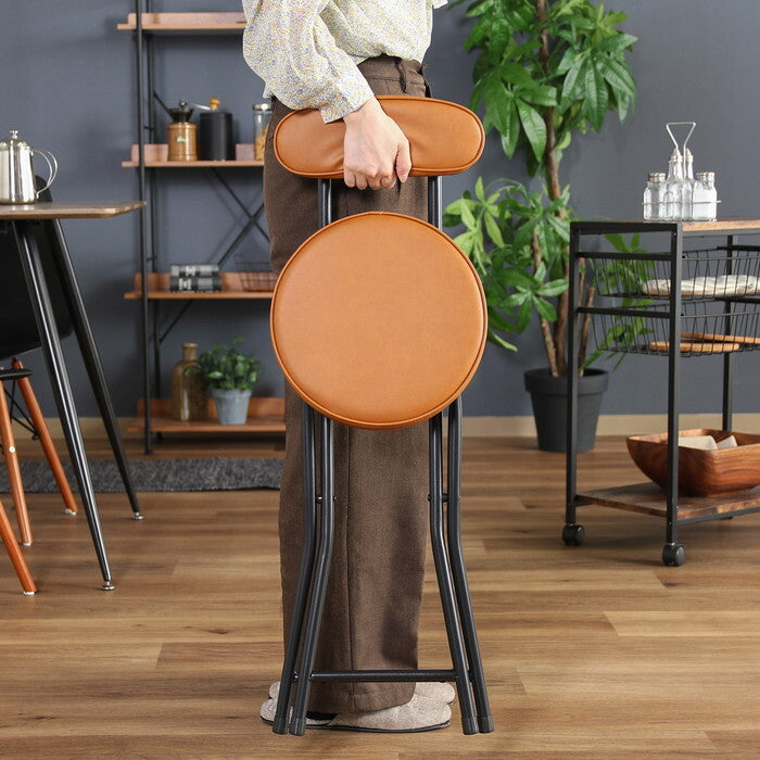 折りたたみ チェアPU BR ブラウン 完成品 W300×D455×H760mm 2.5kg fj-73617の画像