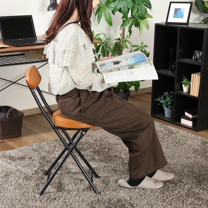 折りたたみ チェアPU BR ブラウン 完成品 W300×D455×H760mm 2.5kg fj-73617の画像