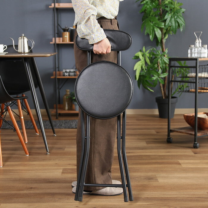 折りたたみ チェアPU BK ブラック 完成品 W300×D455×H760mm 2.5kg fj-73618の画像