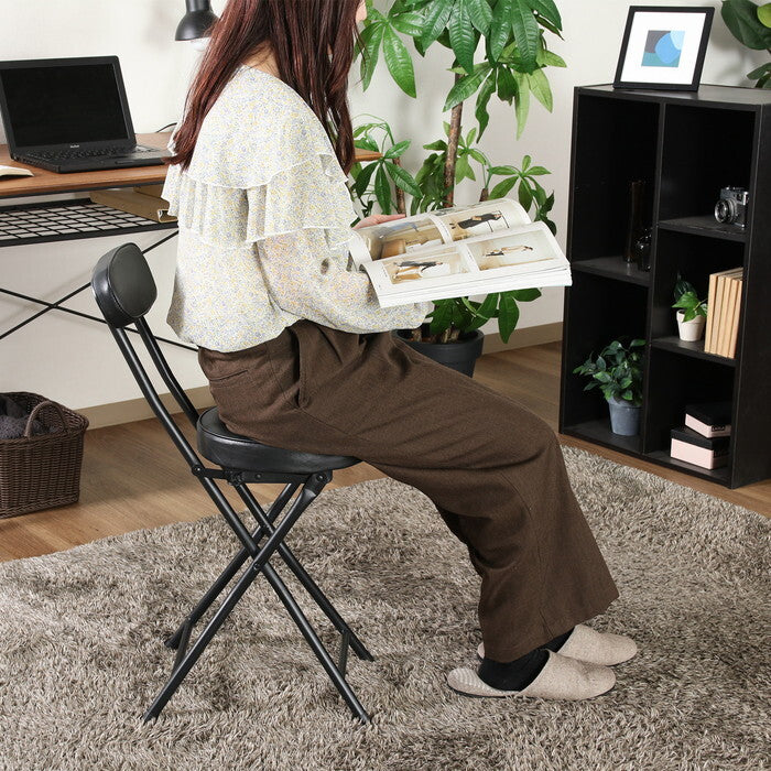 折りたたみ チェアPU BK ブラック 完成品 W300×D455×H760mm 2.5kg fj-73618の画像