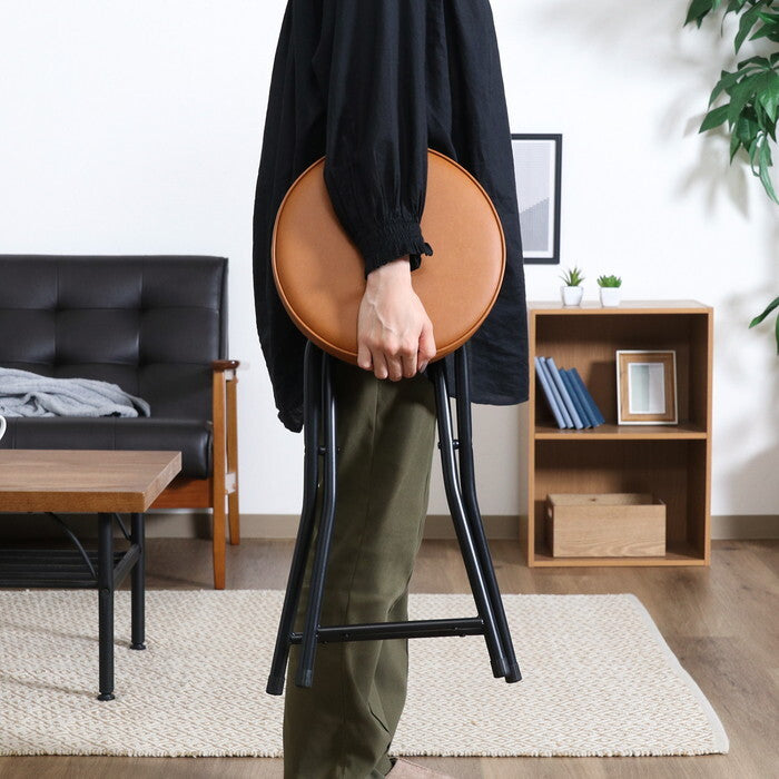 スツール 折りたたみ PU BR ブラウン 完成品 W330×D320×H495mm 2kg fj-73621の画像
