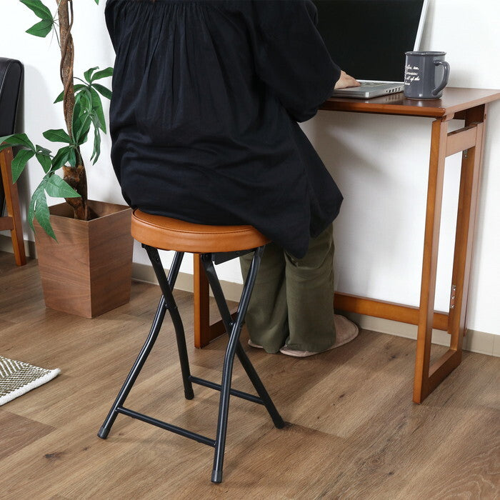 スツール 折りたたみ PU BR ブラウン 完成品 W330×D320×H495mm 2kg fj-73621の画像