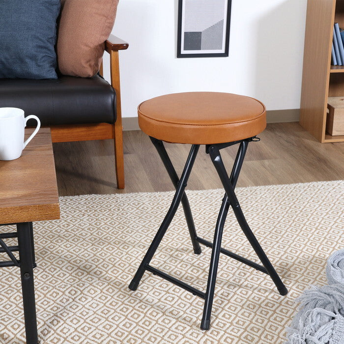 スツール 折りたたみ PU BR ブラウン 完成品 W330×D320×H495mm 2kg fj-73621の画像
