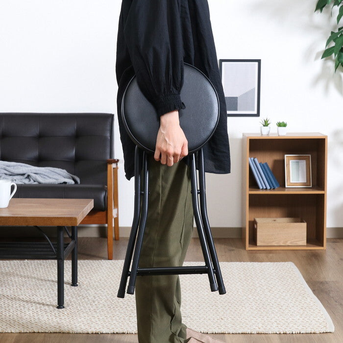 スツール 折りたたみ PU BK ブラック 完成品 W330×D320×H495mm 2kg fj-73622の画像
