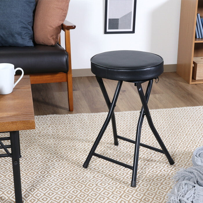 スツール 折りたたみ PU BK ブラック 完成品 W330×D320×H495mm 2kg fj-73622の画像