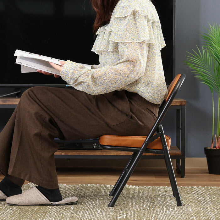 折りたたみ チェア ロータイプPU BR ブラウン 完成品 W340×D340×H535mm 2.35kg fj-73625の画像