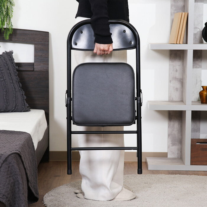 折りたたみ チェア ロータイプPU BK ブラック 完成品 W340×D340×H535mm 2.35kg fj-73626の画像
