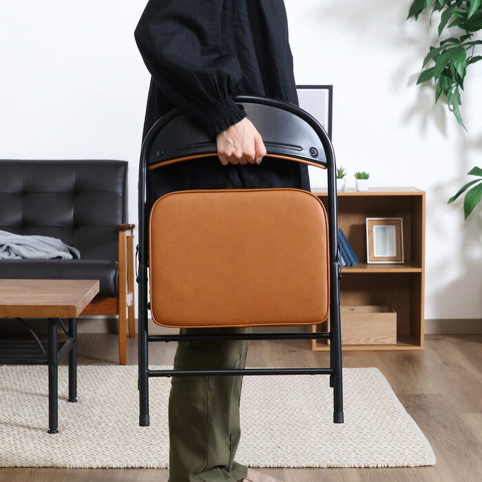 折りたたみ チェア ロータイプワイドPU BR ブラウン 完成品 W430×D370×H515mm 2.85kg fj-73629の画像
