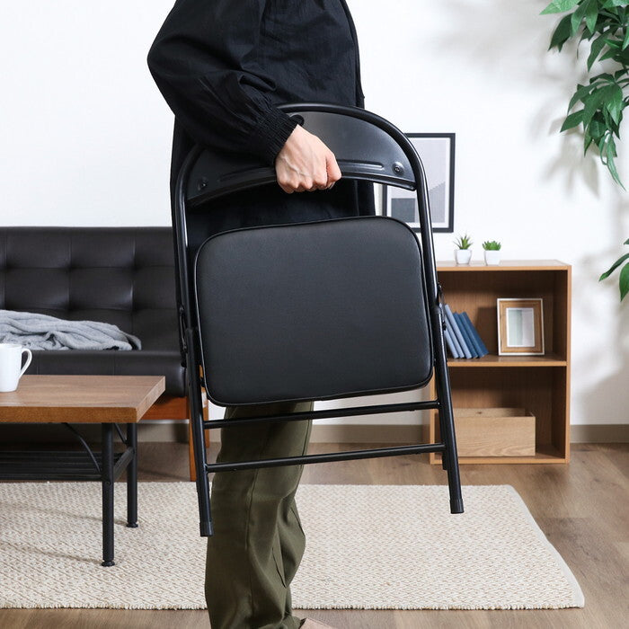 折りたたみ チェア ロータイプワイドPU BK ブラック 完成品 W430×D370×H515mm 2.85kg fj-73630の画像