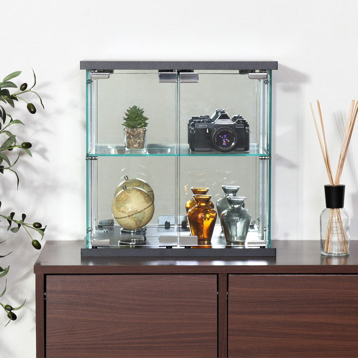 卓上ガラスコレクションケース BK G256-M BK ブラック 幅425×奥行200×高さ425mm fj-74073の画像