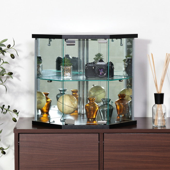 卓上ガラスコレクションケース コーナー BK G309 BK ブラック 幅350×奥行350×高さ425mm fj-74075の画像