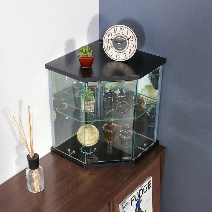 卓上ガラスコレクションケース コーナー BK G309 BK ブラック 幅350×奥行350×高さ425mm fj-74075の画像