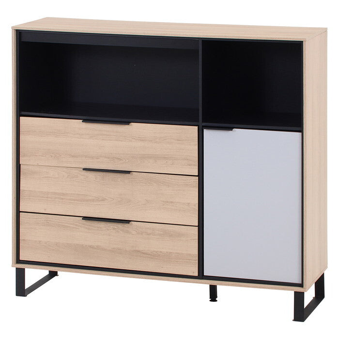 サイドキャビネット tonea OAK×GY オーク×グレー 組立品 W1210×D396×H1160mm 46.8kg fj-74197の画像