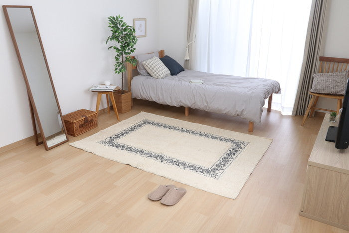 コットンラグ BANDANA 130×190cm WH×NV 幅1300×奥行1900×高さ10 fj-7645の画像