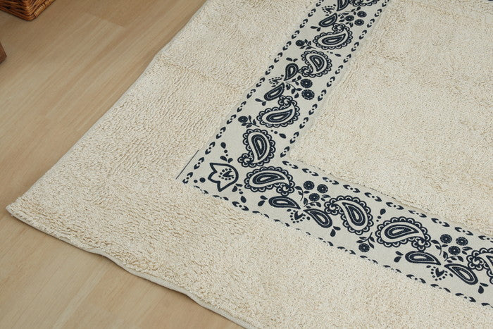 コットンラグ BANDANA 130×190cm WH×NV 幅1300×奥行1900×高さ10 fj-7645の画像