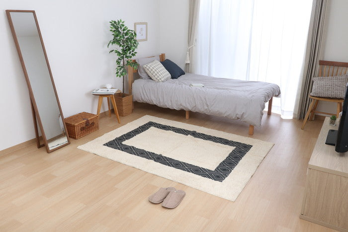 コットンラグ ETHNIC 130×190cm WH×BK 幅1300×奥行1900×高さ10 fj-7646の画像