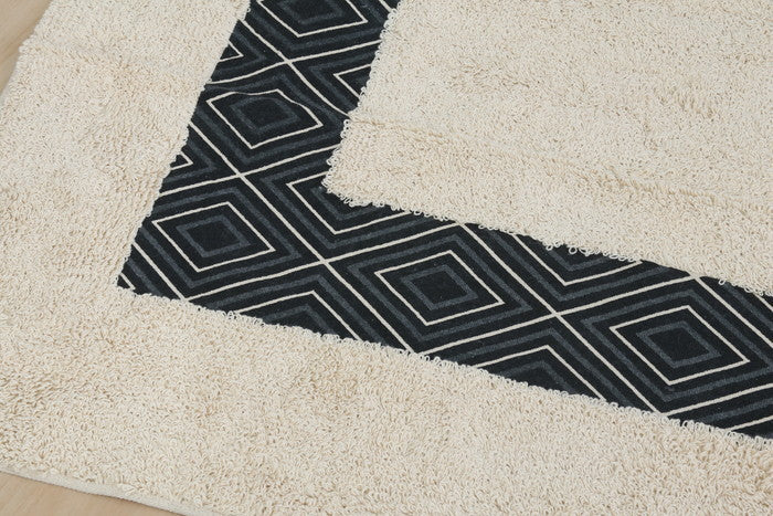 コットンラグ ETHNIC 130×190cm WH×BK 幅1300×奥行1900×高さ10 fj-7646の画像
