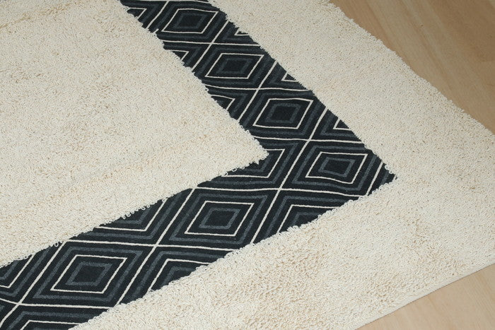 コットンラグ ETHNIC 185×185cm WH×BK 幅1850×奥行1850×高さ10 fj-7648の画像