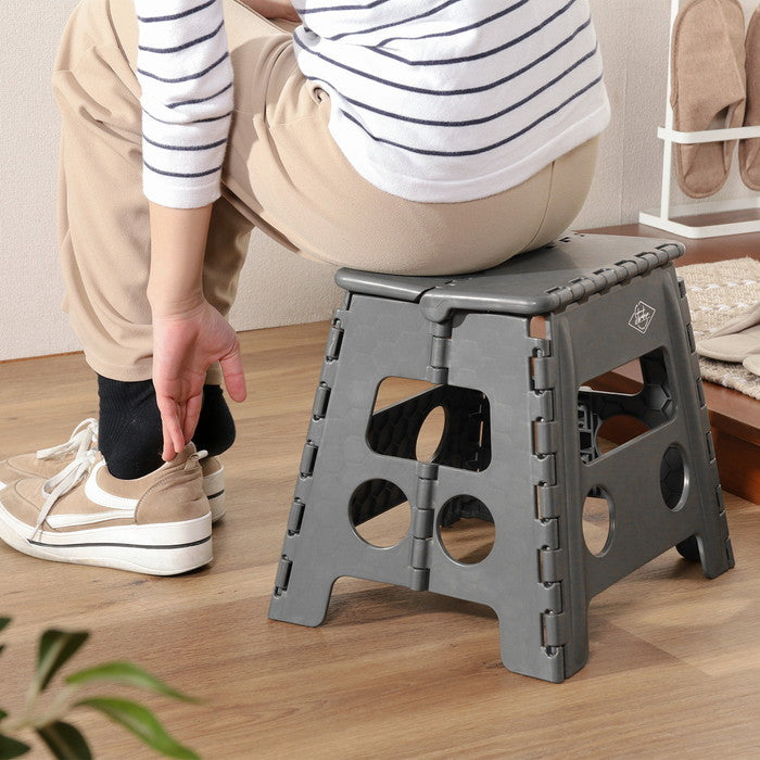 フォールディング ステップ スツール 折りたたみ 踏み台 H32cm KH カーキ 幅370×奥行300×高さ320 fj-77521の画像