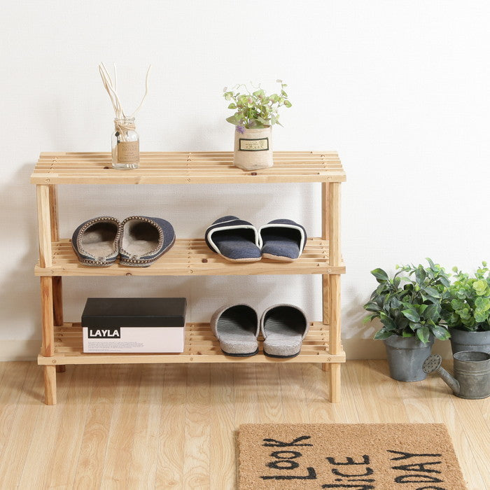 マルチ フリー シューズラック 3段 ナチュラル ZSJ06414B ナチュラル 幅630×奥行265×高さ480 fj-79104の画像