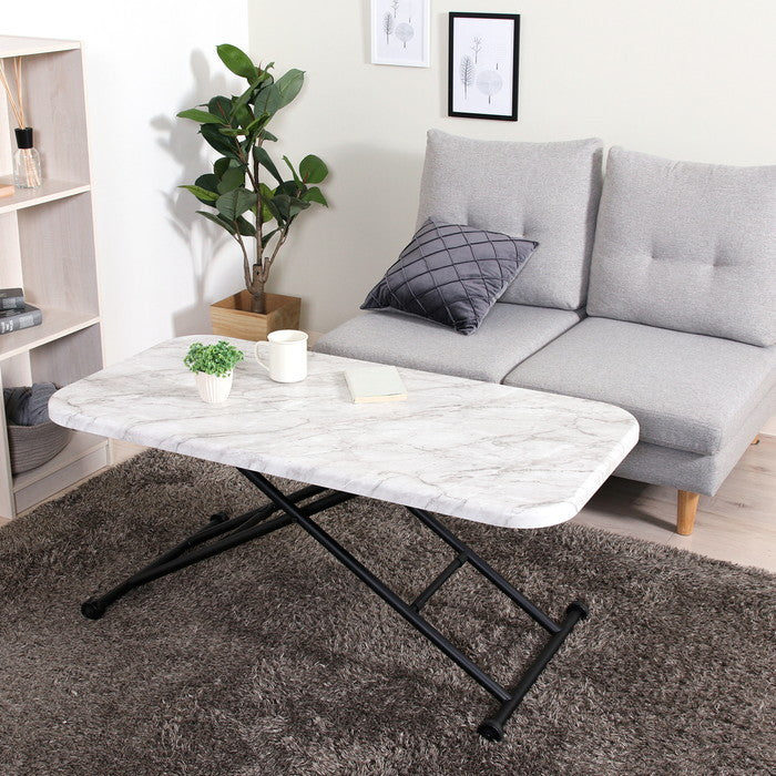 ガス昇降フリーテーブル ワイド 大理石 WH FB-HK-5011-51 大理石 ホワイト 幅1200×奥行600×高さ120?700mm fj-79503の画像