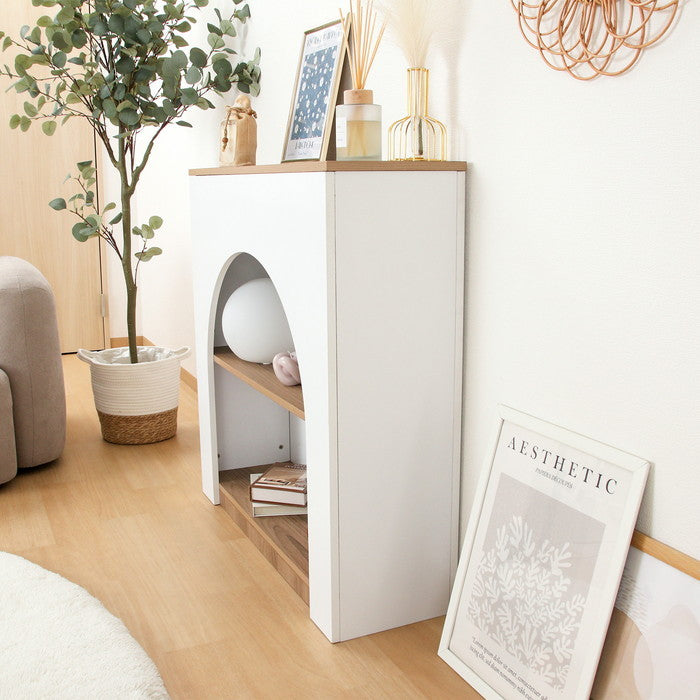 Chamill マントルピース NA×WH ナチュラル/ホワイト 幅800×奥行250×高さ800 fj-85858の画像