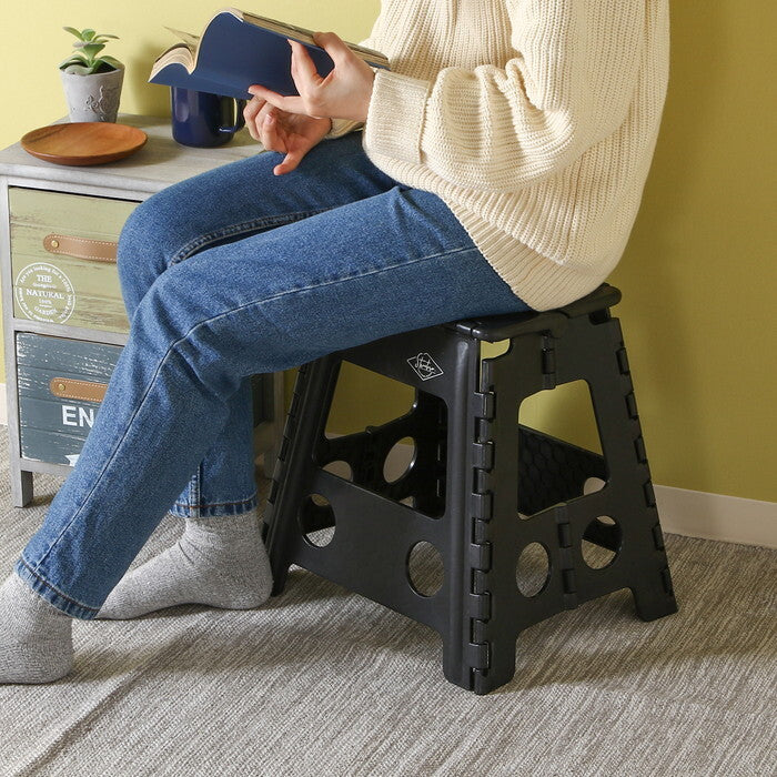 フォールディングステップスツール H39cm BK ブラック 完成品 W390×D330×H390mm 1.45kg fj-86078の画像