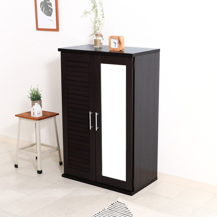 ルーバー&ミラー付きシューズボックス60幅 BR ブラウン 600 ×345 ×930 fj-86190の画像