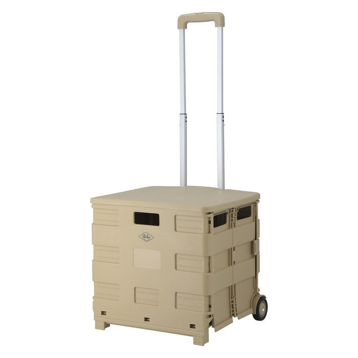フォールディングキャリーカート L 蓋付き BE ベージュ 幅450×奥行380×高さ990 折りたたみ 折り畳み fj-86440の画像