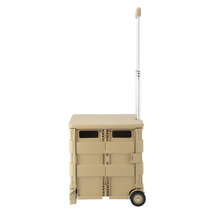 フォールディングキャリーカート L 蓋付き BE ベージュ 幅450×奥行380×高さ990 折りたたみ 折り畳み fj-86440の画像
