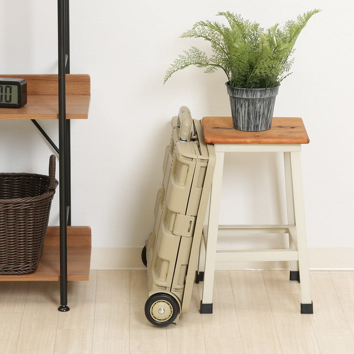 フォールディングキャリーカート L 蓋付き BE ベージュ 幅450×奥行380×高さ990 折りたたみ 折り畳み fj-86440の画像