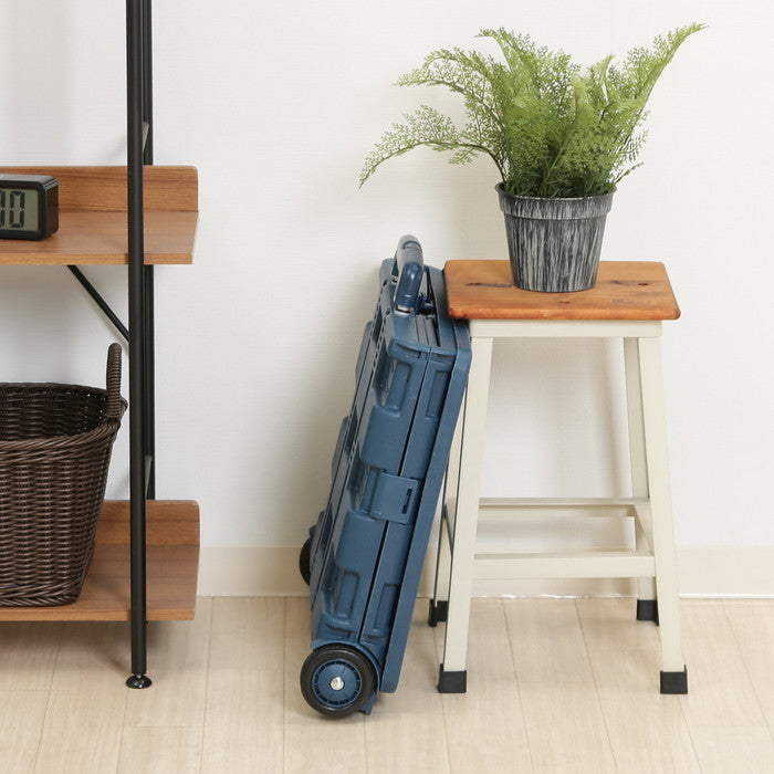 フォールディングキャリーカート L 蓋付き NV ネイビー 幅450×奥行380×高さ990 折りたたみ 折り畳み fj-86441の画像