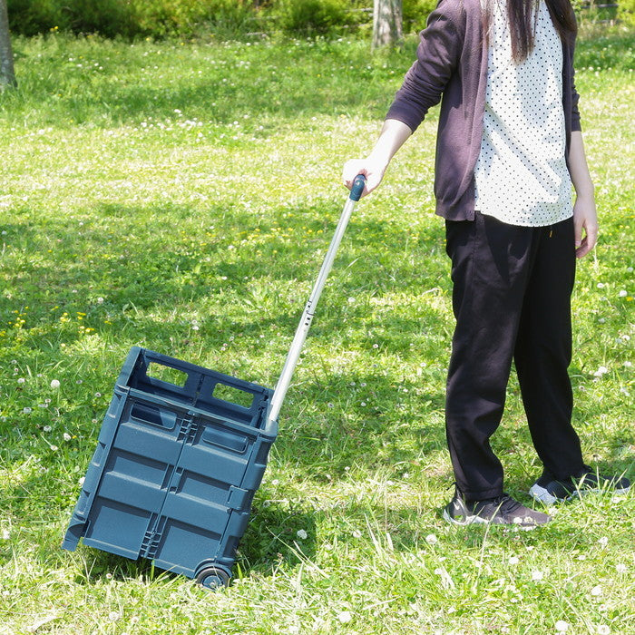 フォールディングキャリーカート L 蓋付き NV ネイビー 幅450×奥行380×高さ990 折りたたみ 折り畳み fj-86441の画像