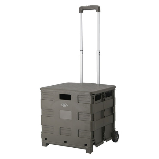 フォールディングキャリーカート L 蓋付き KH カーキ 幅450×奥行380×高さ990 折りたたみ 折り畳み fj-86442の画像