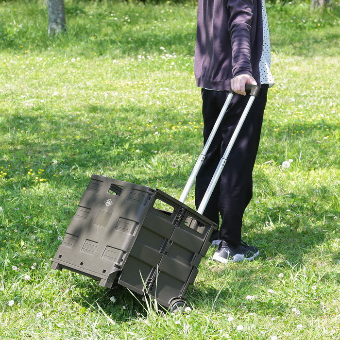 フォールディングキャリーカート L 蓋付き KH カーキ 幅450×奥行380×高さ990 折りたたみ 折り畳み fj-86442の画像