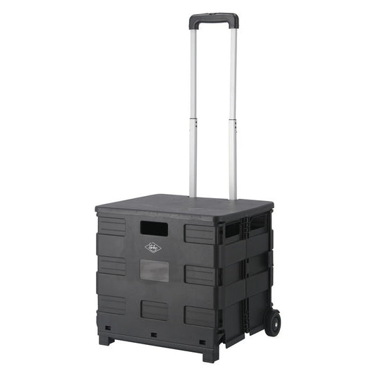 フォールディングキャリーカート L 蓋付き BK ブラック 幅450×奥行380×高さ990 折りたたみ 折り畳み fj-86443の画像