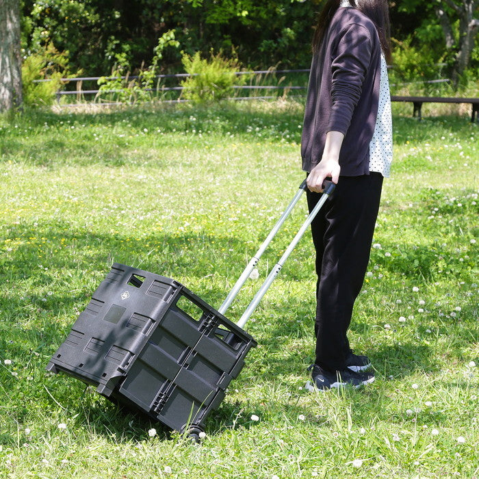 フォールディングキャリーカート L 蓋付き BK ブラック 幅450×奥行380×高さ990 折りたたみ 折り畳み fj-86443の画像