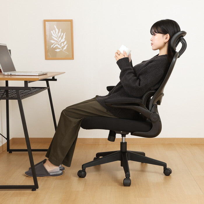 メッシュチェア ランバーサポート付き ルフト BK ブラック 組立品 W640×D630×H1110-1240mm 12.25kg fj-91010の画像