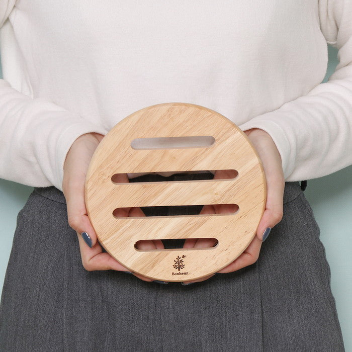 木製鍋敷き ラウンド ボヌール ナチュラル 幅170×奥行170×高さ12 fj-96034の画像