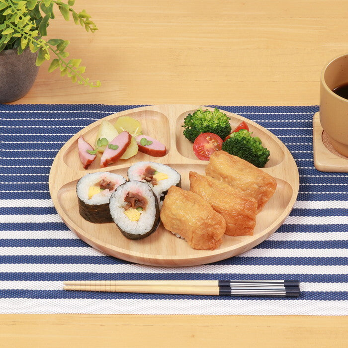 ディッシュ 木製 ラウンド 仕切り付 ナチュラル 完成品 W235×D235×H18mm 0.24kg fj-96196の画像