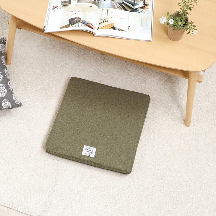 スクエアクッション ザルツ 低反発 カーキ 完成品 W400×D400×H50mm 0.42kg fj-97934の画像