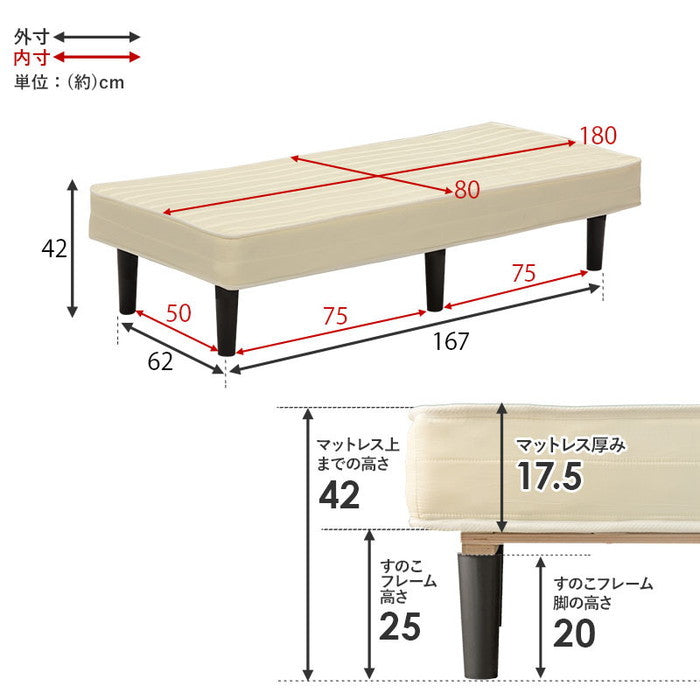 ボンネルコイルマットレスベッド KMB-3105SSS 幅80×奥行180×高さ42cm hgs-2090990800