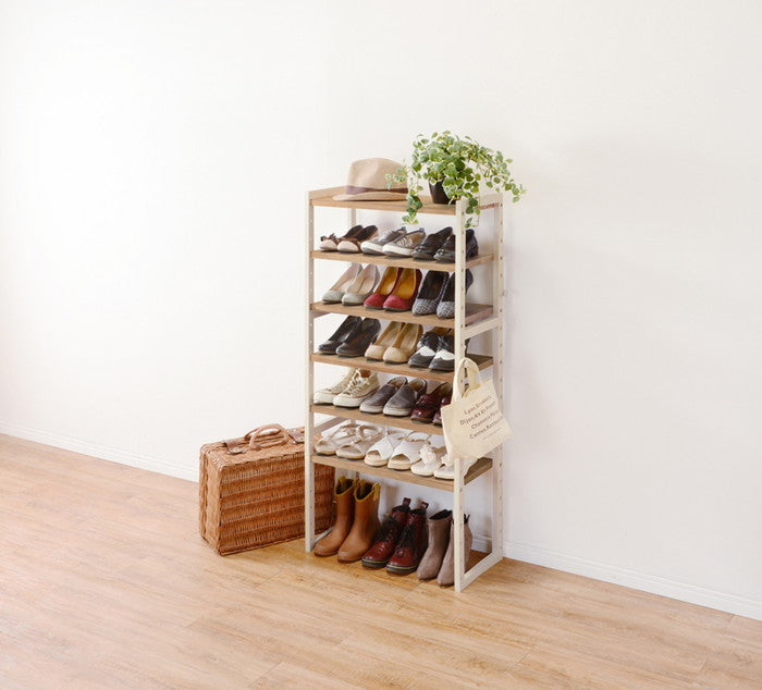 シューズラック MSS-6313 ナチュラル/アイボリー ナチュラル 幅60×奥行28×高さ128cm hgs-2101579600の画像