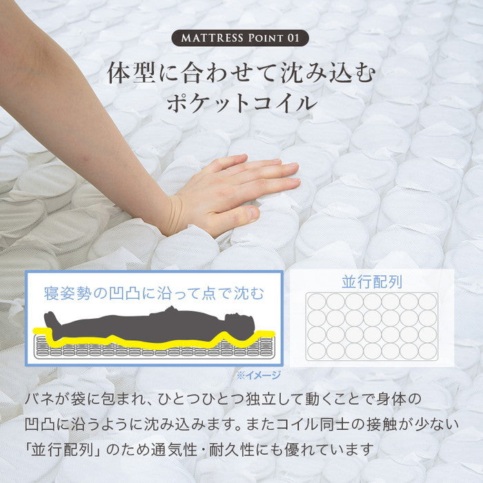 組立簡単 マットレス付 シングルベッド MB-5198SWH3102HS ベッド:(約)幅98.5×奥行209×高さ70×床面高31cm マットレス:(約)幅97×奥行195×高さ19cm hgs-3000002818の画像