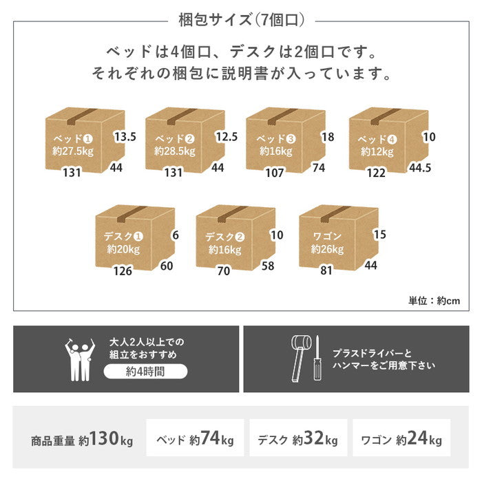 システムベッド RB-1642S ブラウン グレー ナチュラル ベッド デスク ワゴン hgs-3000003378