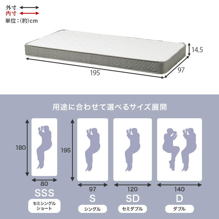 マットレス シングル(ボンネル） KM-3301S 幅97×奥行195×高さ14.5cm hgs-3000003884の画像