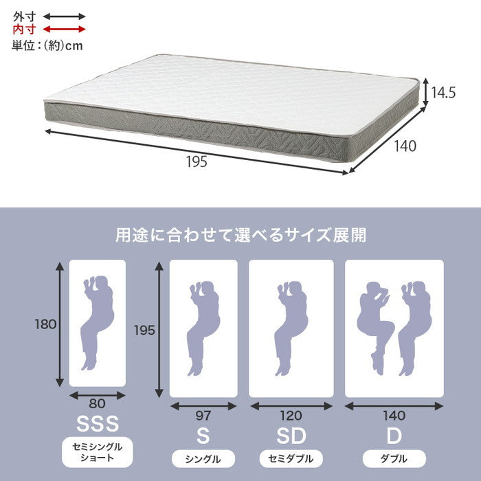 マットレス ダブル(ボンネル） KM-3301D 幅140×奥行195×高さ14.5cm hgs-3000003886の画像